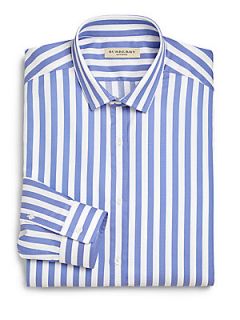 Burberry London Wide Stripe Cotton Dress Shirt   Blue