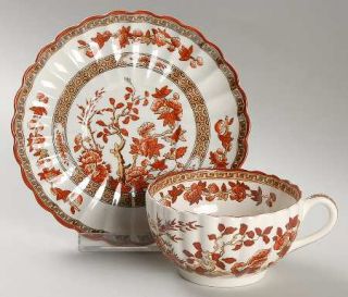 Spode Indian Tree Orange/Rust Footed Cup & Saucer Set, Fine China Dinnerware   O