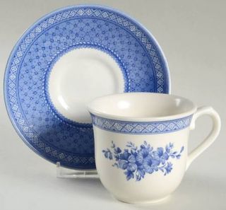 Queens China Out Of The Blue Flat Cup & Saucer Set, Fine China Dinnerware   Blu