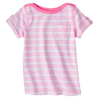 Cherokee Infant Toddler Girls Short Sleeve Striped Tee   Dazzle Pink 4T