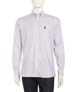 Long Sleeve Mixed Stripe Sport Shirt, Pink