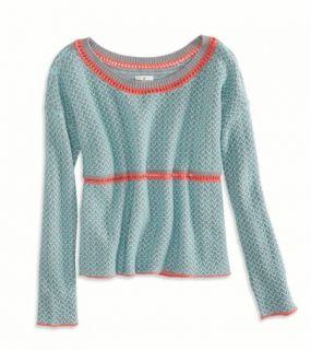 Blue AE Reverse Stitch Cropped Sweater, Womens M