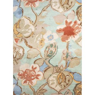 Hand tufted Transitional Floral Pattern Blue Rug (5 X 8)