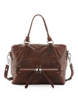 Dora Circle Studded Leather Satchel/Shoulder Bag, Cognac